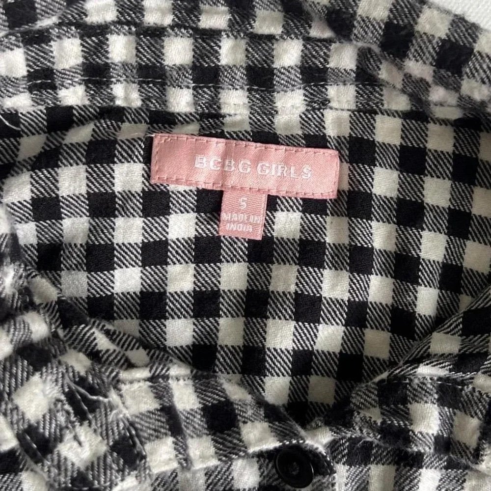 BCBG Girls Black White Gingham Flannel Shirt Dress Size 5